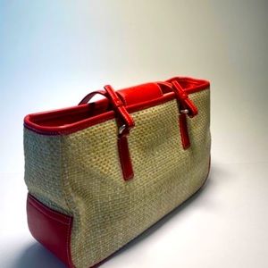 Coach Cabana straw and red leather handbag!